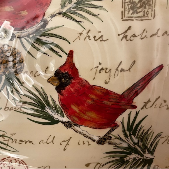 Maxcera “Warm Wishes” Plate/Creamer/Sugar Bowl Set - Seasons Greetings Cardinals - Picture 6 of 16